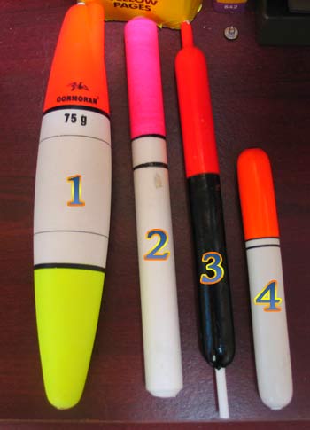 Different types of fishing floats.